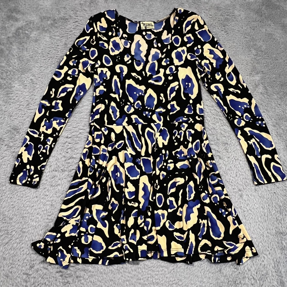 Show Me Your Mumu‎ Skater Dress Abstract Leopard Blue Black Women Size Large